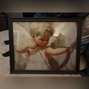 Framed 8x10  Cherub Cupid Art Print with Bow and Arrow